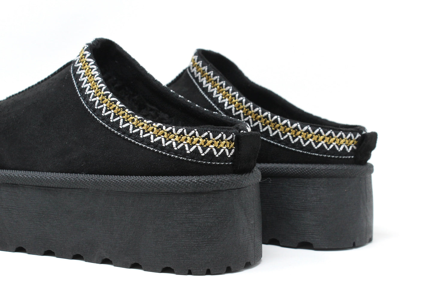 Platform Slip On Boots with Embroidered Trim