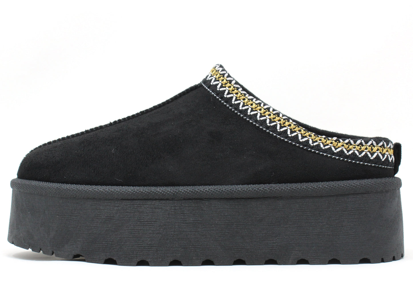 Platform Slip On Boots with Embroidered Trim