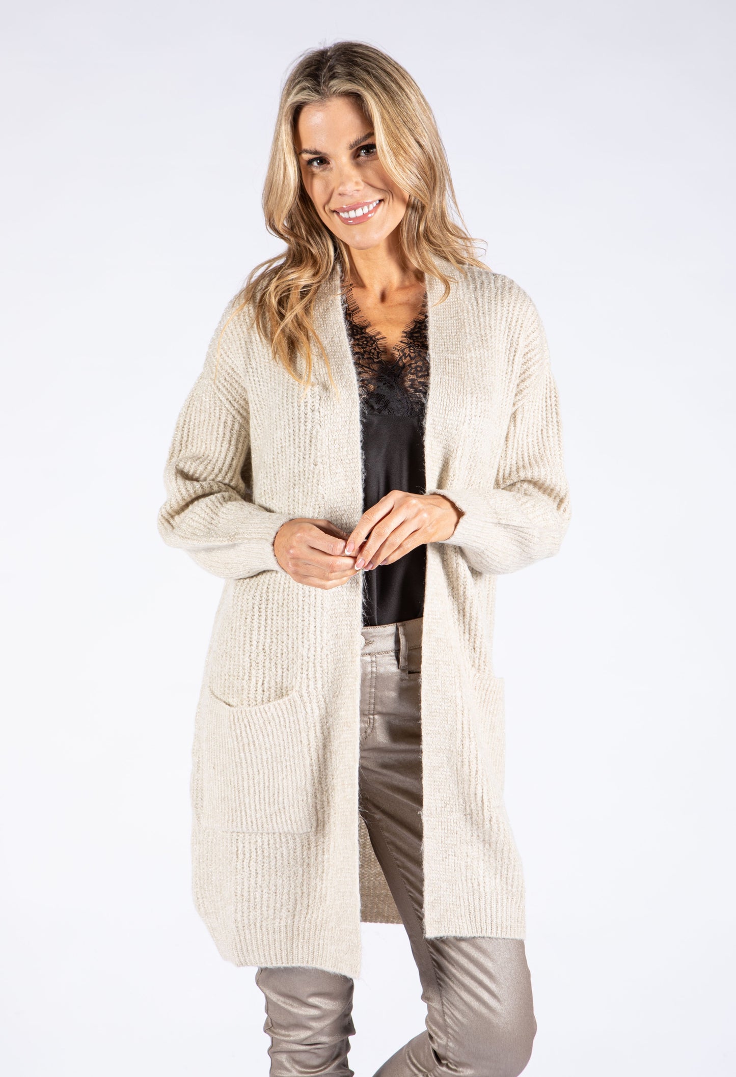 Lurex Knit Longline Cardigan