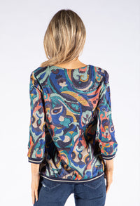 V Neck Abstract Print Knit