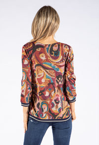 V Neck Abstract Print Knit