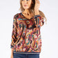 V Neck Abstract Print Knit