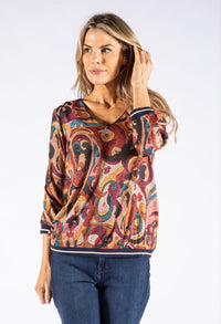 V Neck Abstract Print Knit