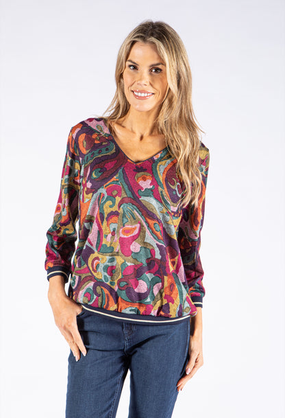 V Neck Abstract Print Knit