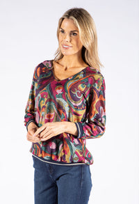 V Neck Abstract Print Knit