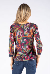 V Neck Abstract Print Knit