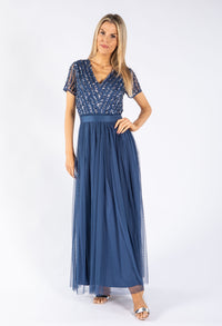 STRIPE EMBELLISHED MAXI DRESS WITH SASH BELT