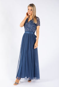 STRIPE EMBELLISHED MAXI DRESS WITH SASH BELT