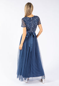 STRIPE EMBELLISHED MAXI DRESS WITH SASH BELT