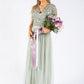 SAGE V NECK SEQUIN AND TULLE DRESS WITH TIE WAIST