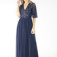 NAVY V NECK TULLE DRESS