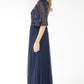 NAVY V NECK TULLE DRESS