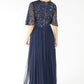 NAVY V NECK TULLE DRESS