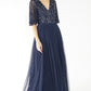 NAVY V NECK TULLE DRESS