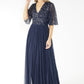 NAVY V NECK TULLE DRESS