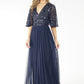 NAVY V NECK TULLE DRESS