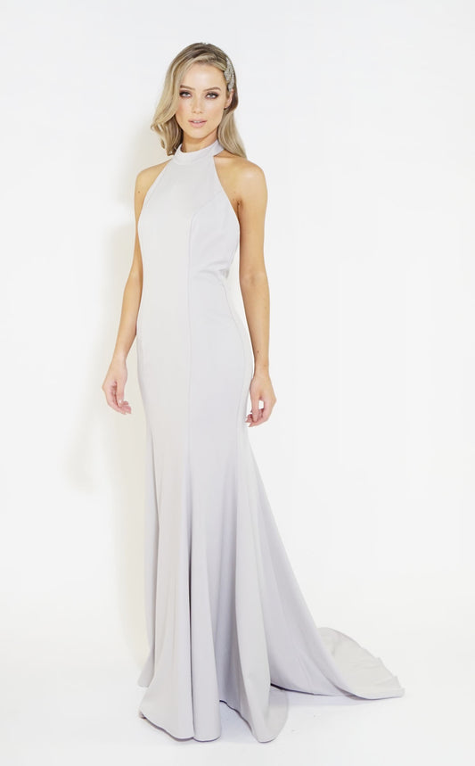 Silver Halter Neck Long Dress