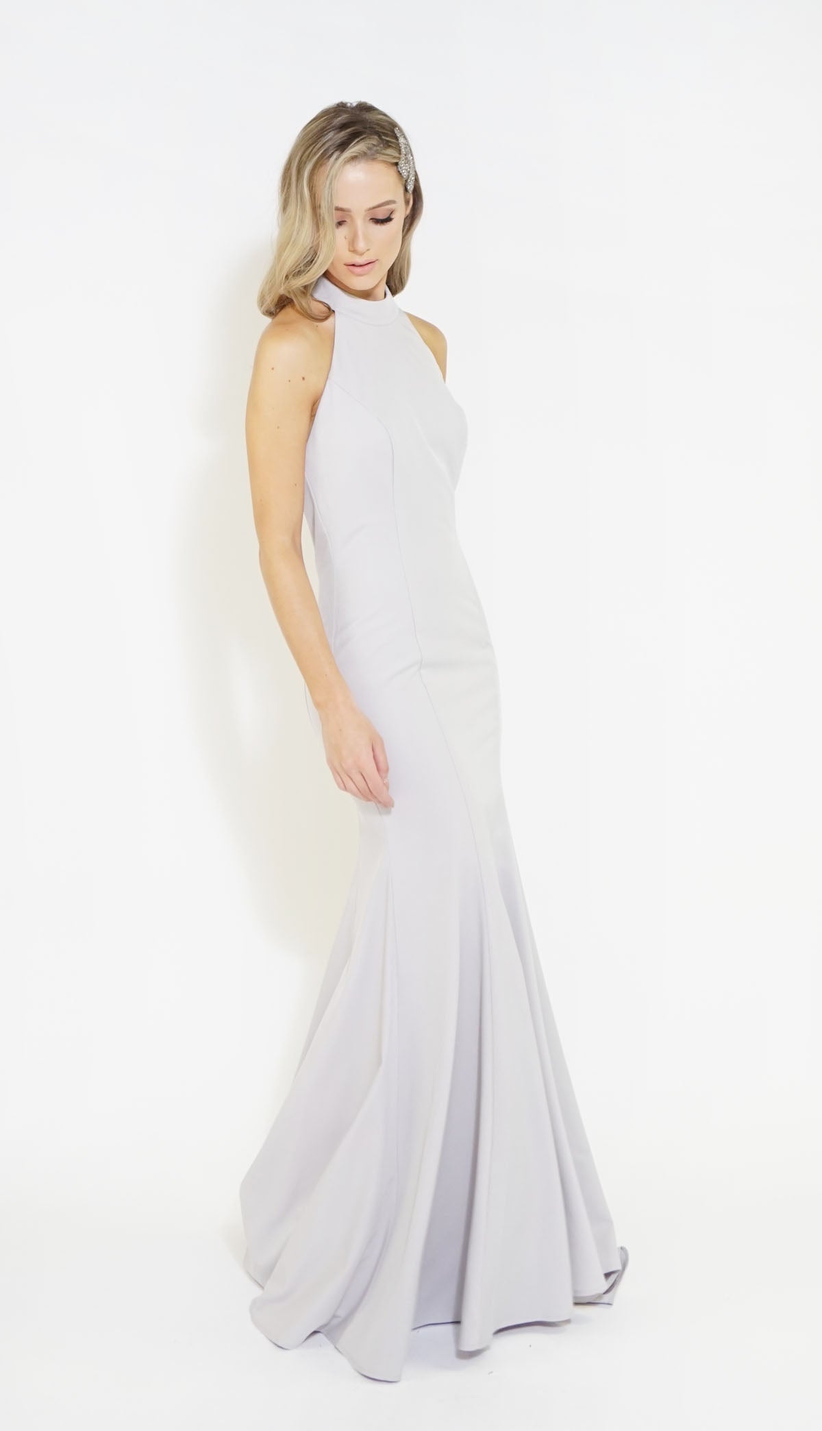 Silver Halter Neck Long Dress