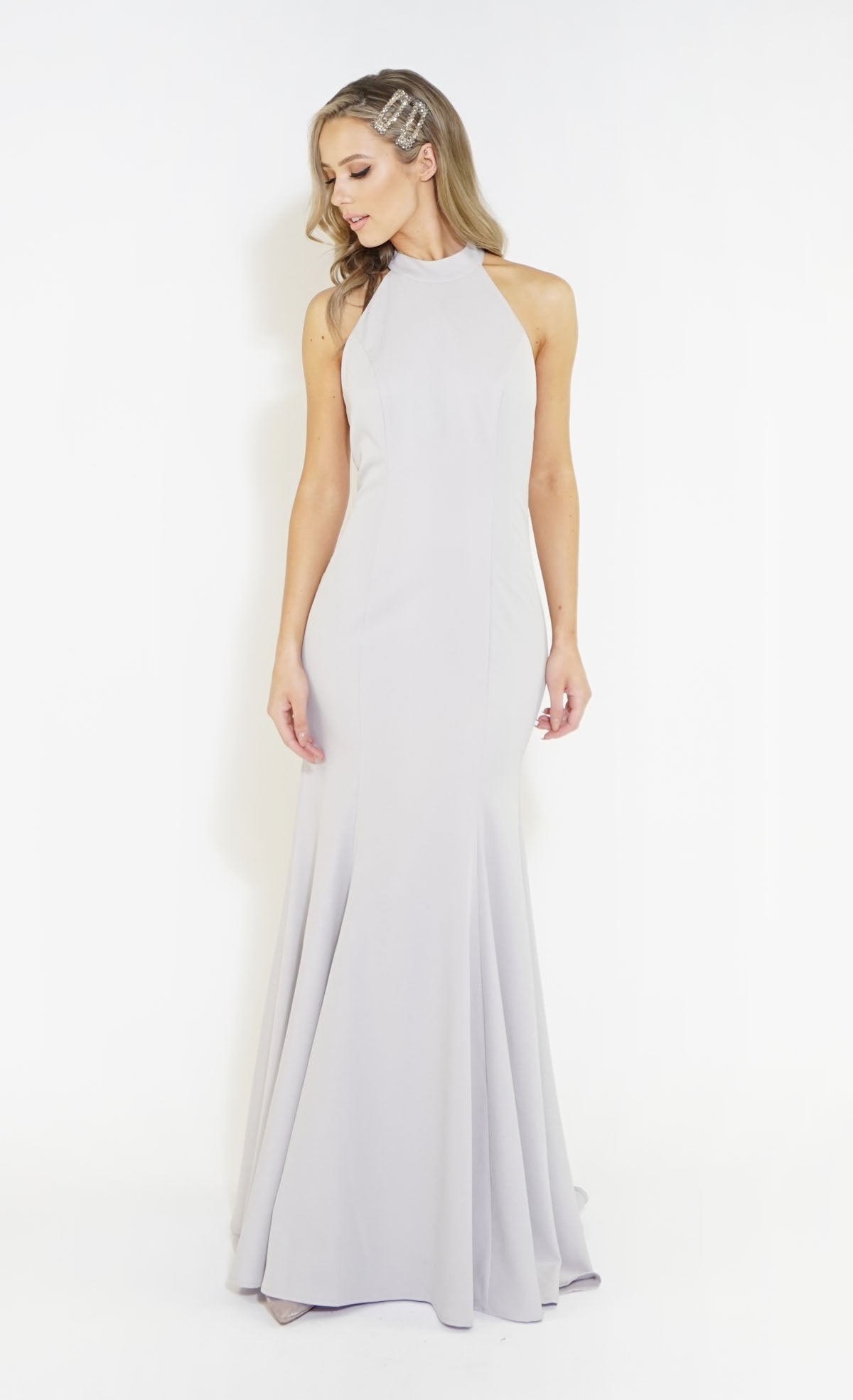 Silver Halter Neck Long Dress