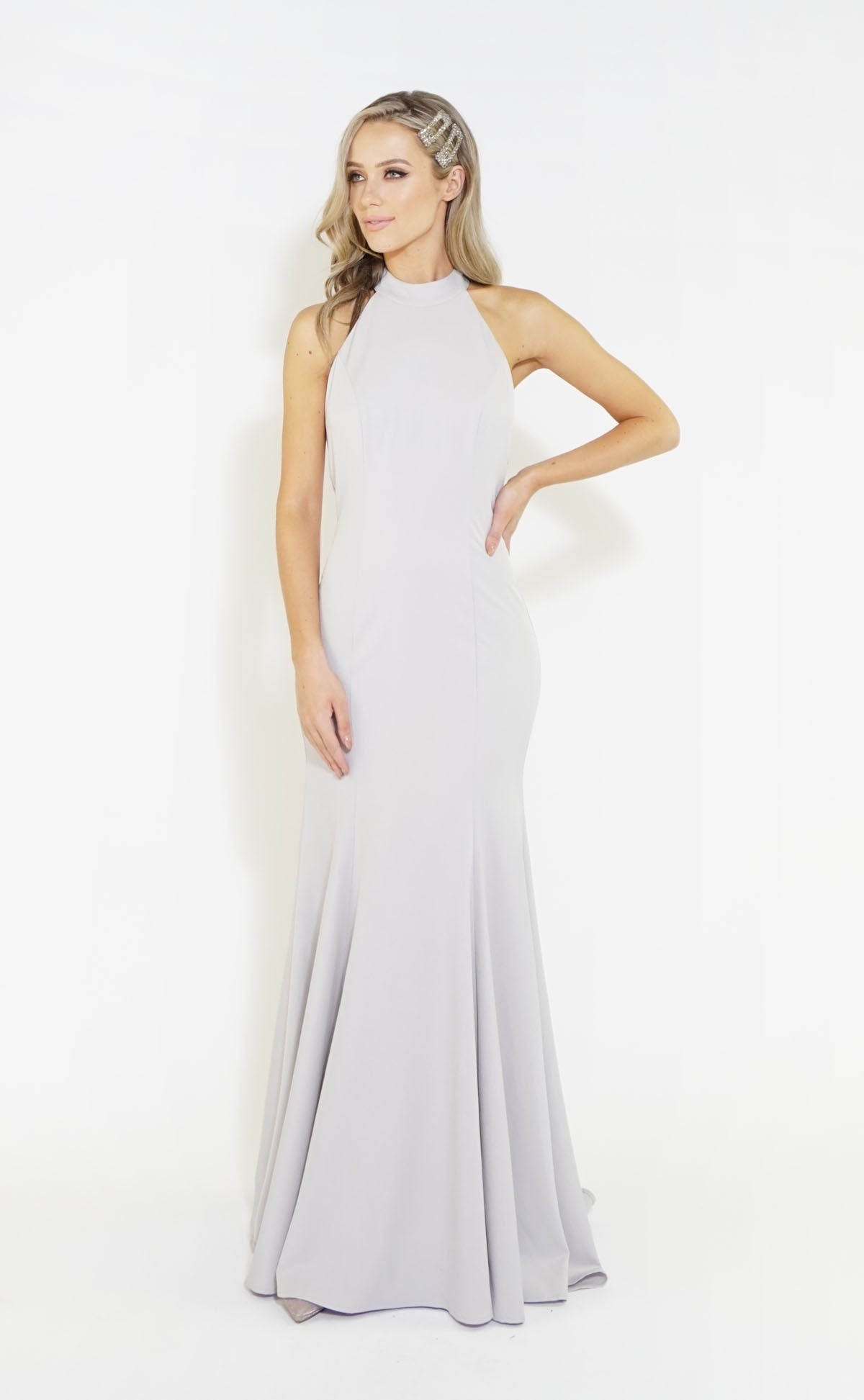 Silver Halter Neck Long Dress