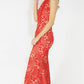 Red & Nude Halter Neck Lace Long Dress