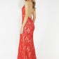 Red & Nude Halter Neck Lace Long Dress