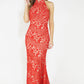 Red & Nude Halter Neck Lace Long Dress