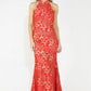 Red & Nude Halter Neck Lace Long Dress