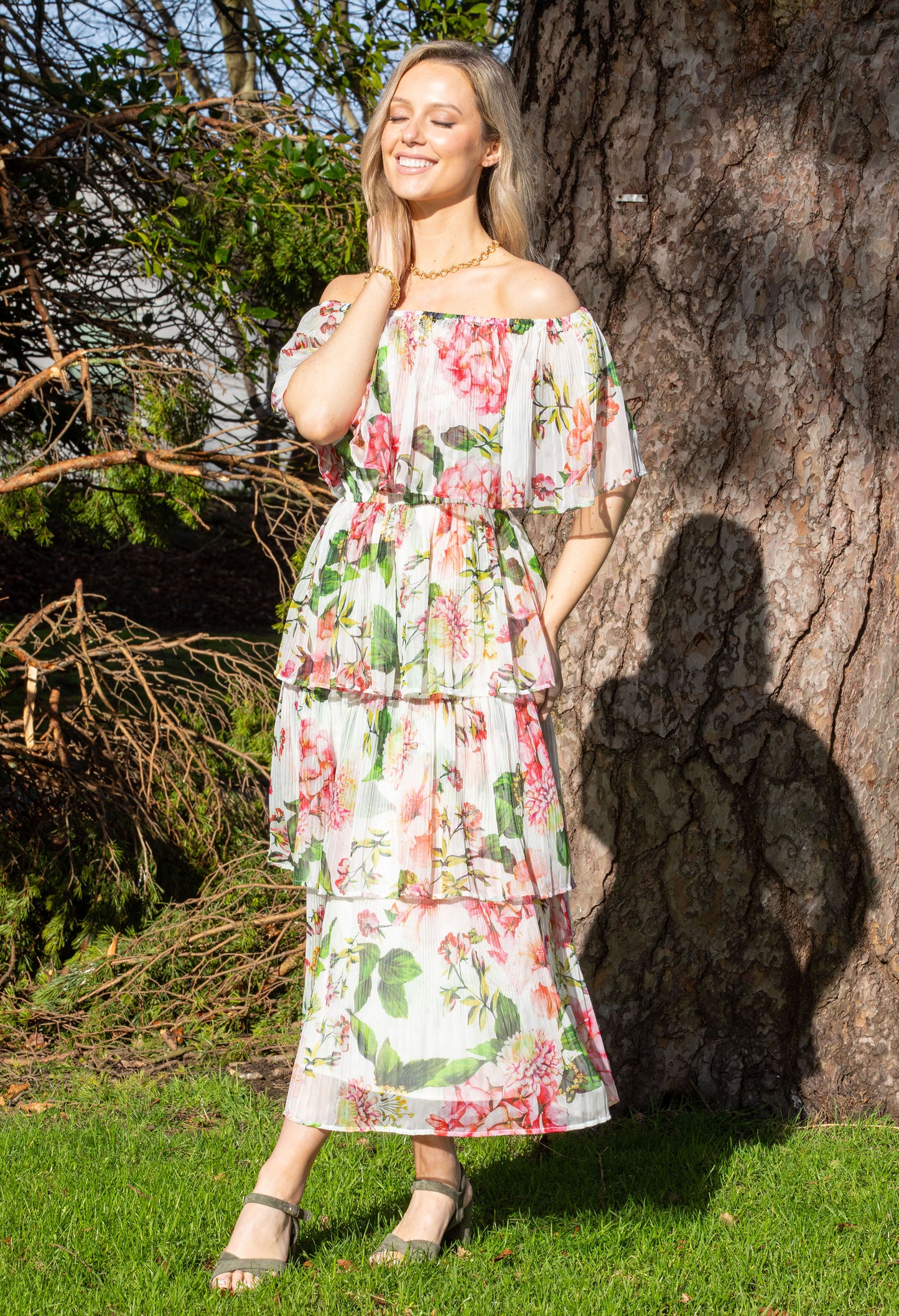 Tiered Floral Midi Dress