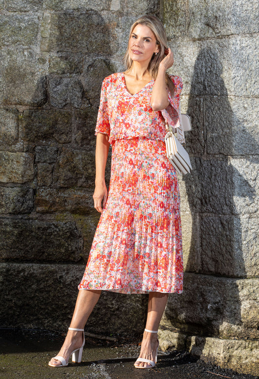 Floral Plisse Pop Over Dress