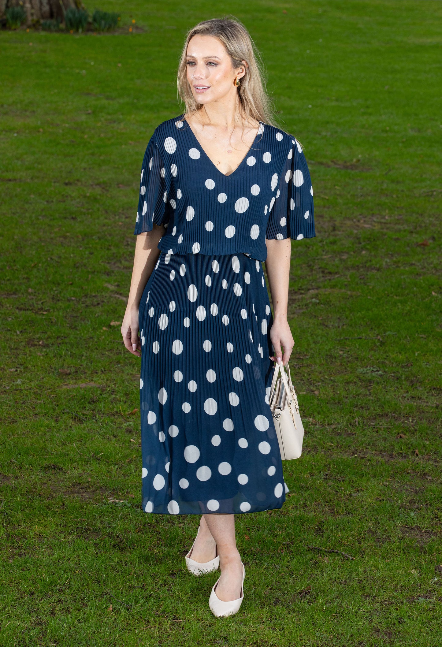 Plisse Pop Over Polka Dot Dress