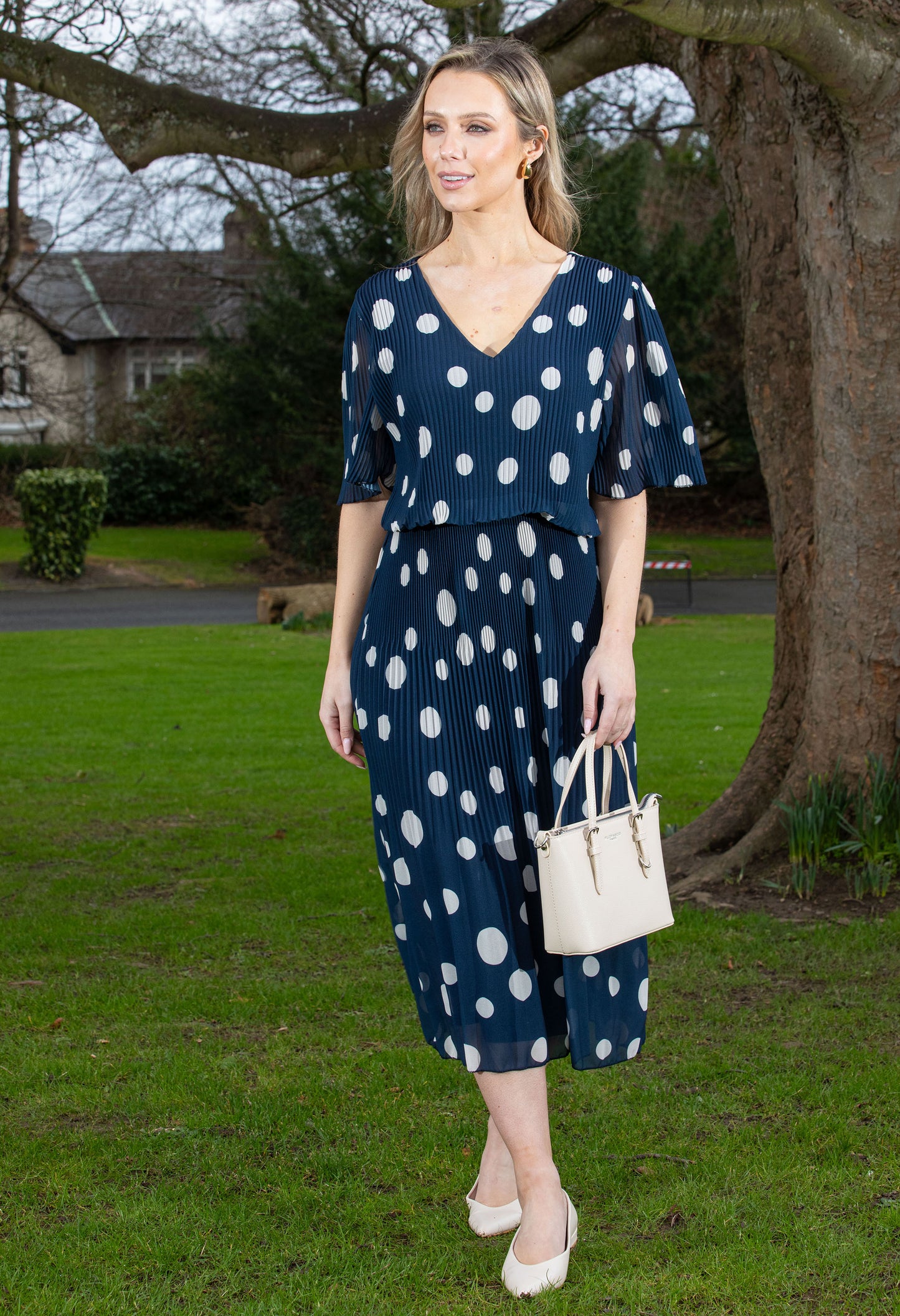 Plisse Pop Over Polka Dot Dress