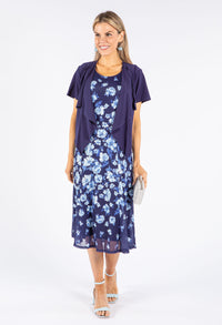 Floral Dress and Short Sleeve Shawl Two Piece