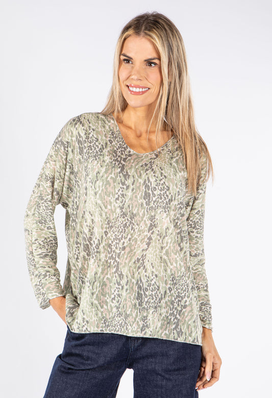 Animal Print Fine Knit Pullover