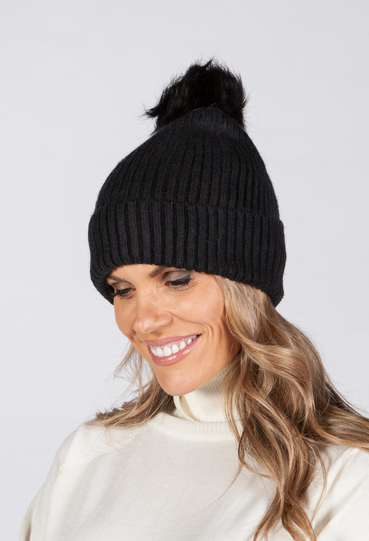 Black Pompom Hat