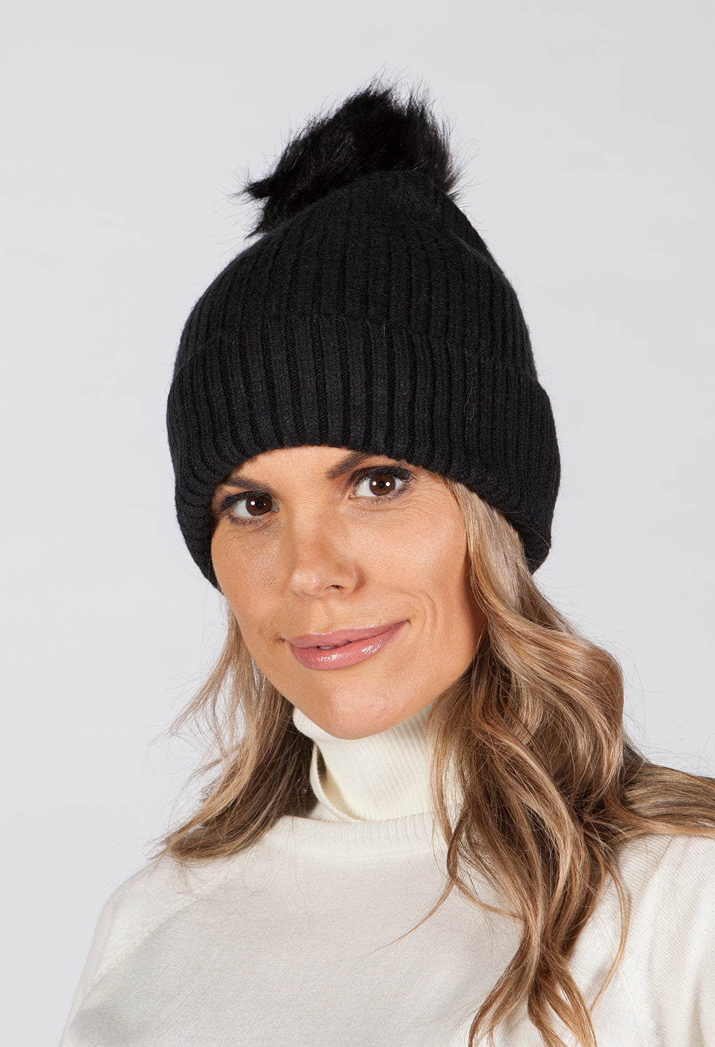 Black Pompom Hat