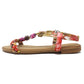 Red Multi coloured T Strap Sandal