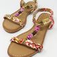 Red Multi coloured T Strap Sandal