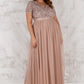 Blush V Neck Sequin and Tulle Dress with Tie Waist