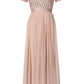 Blush V Neck Sequin and Tulle Dress with Tie Waist