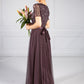 Dark Purple V Neck Sequin and Tulle Dress with Tie Waist