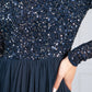 Navy Long Sleeve Tulle and Sequin Dress