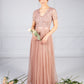 Blush V Neck Sequin and Tulle Dress with Tie Waist