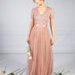 Blush V Neck Sequin and Tulle Dress with Tie Waist