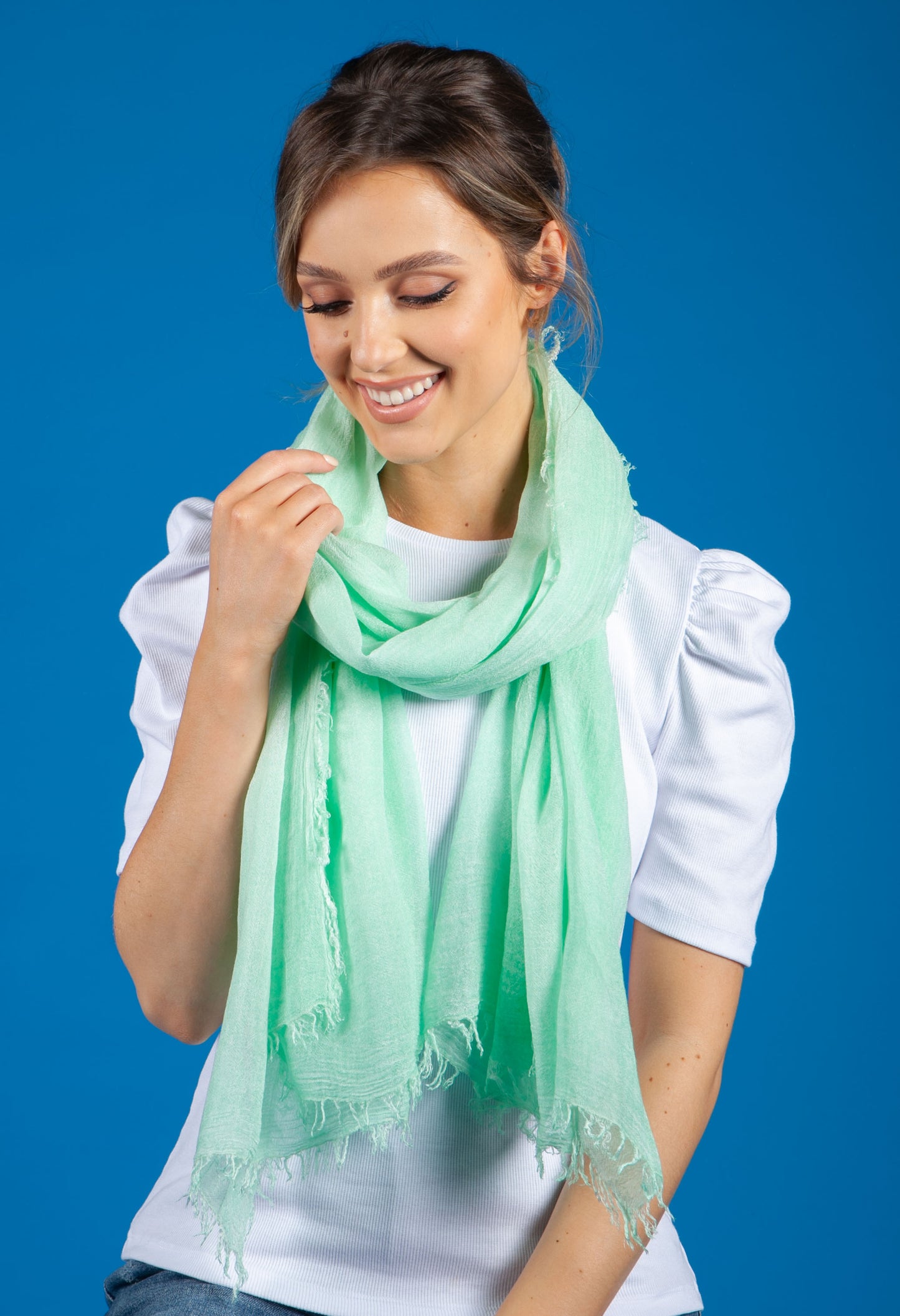 Pastel Green Frayed Scarf