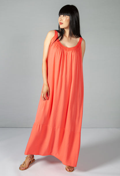 Coral Relaxed Fit Summer Dress