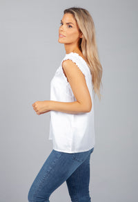 White Ruffle V-Neck Top