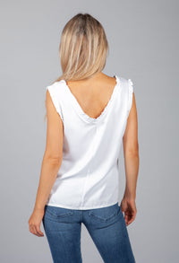 White Ruffle V-Neck Top