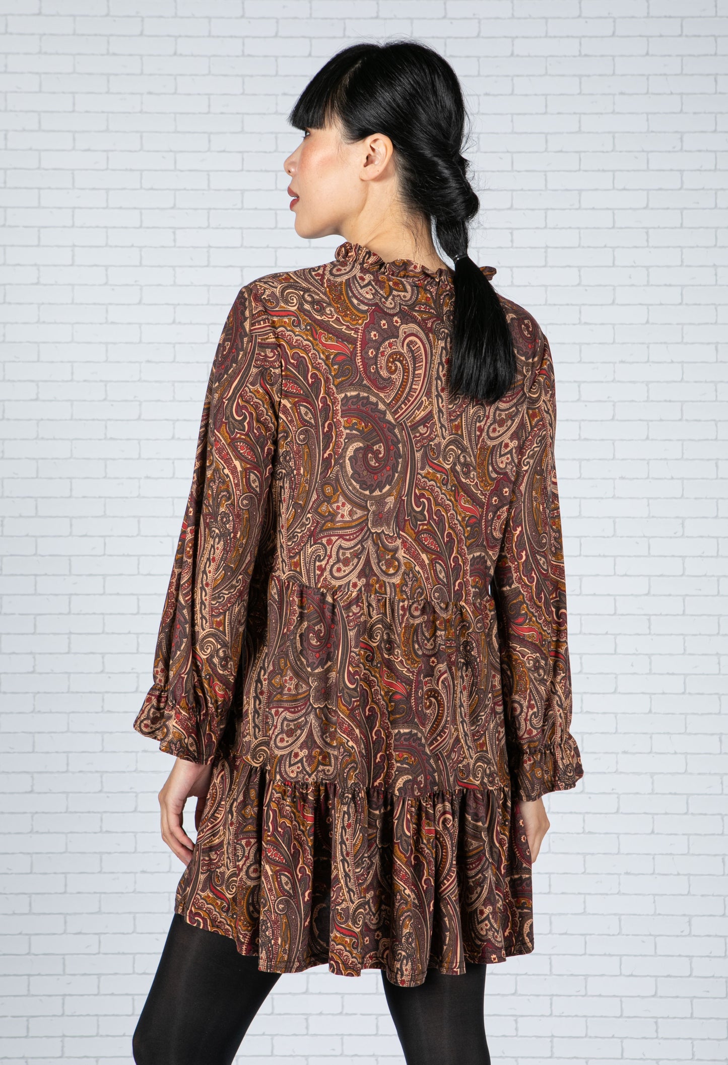 Paisley V-Neck Dress in Maroon