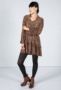 Paisley V-Neck Dress in Wine